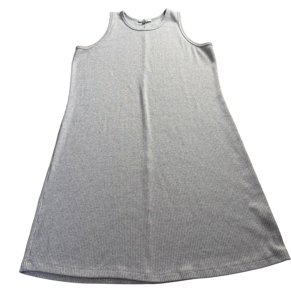 Nine West Heather Grey Ribbed Sleeveless Shift Dress Womens L Crew Neck Layer